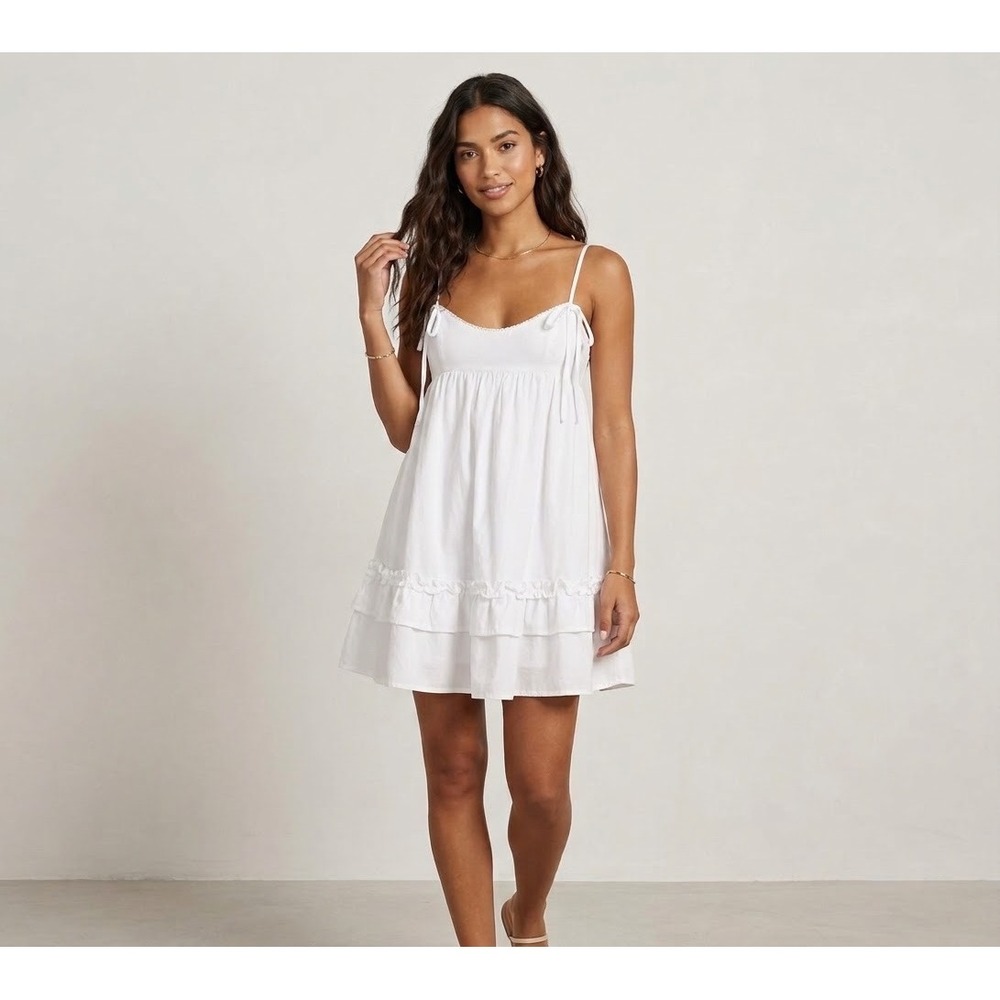 Princess Polly Enhancement Cotton Babydoll Mini Dress Ruffle Tiered Lace Trim 12
